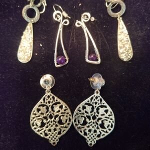 Elegant Silver and Purple Earrings Set